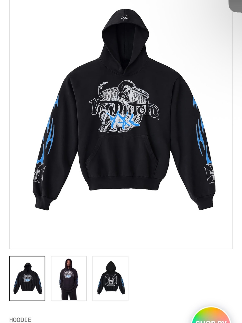 Von Dutch YSL Young Thug Black Hoodie set with Blue Flame Sleeve Graphics